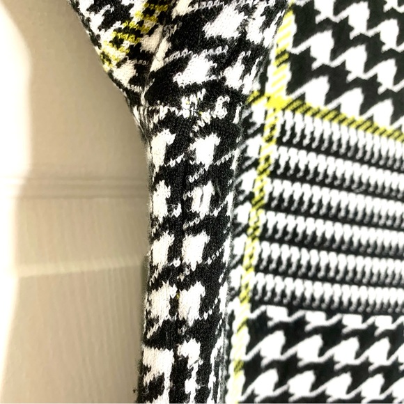 Tahari Short Sleeve Sweater, Black & White Houndstooth Neon Yellow Autumn Office - Picture 7 of 9